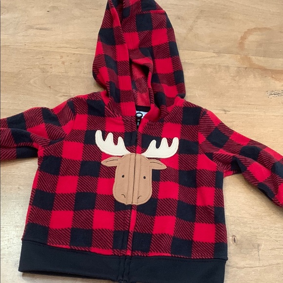 Carter’s Baby Buffalo Plaid Hoodie with Moose Appliqué Size 0-3 months - Picture 2 of 10